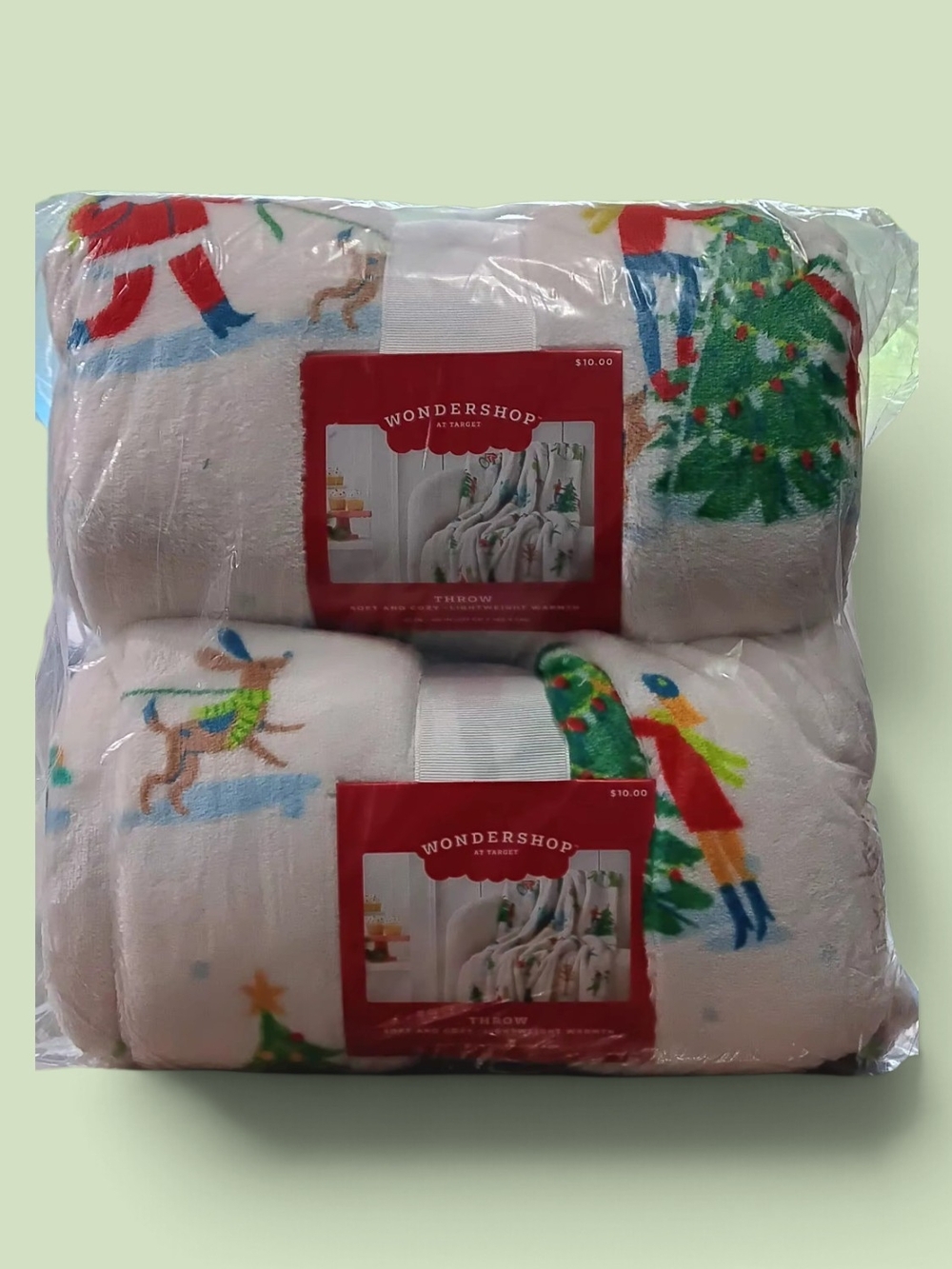 Wondershop Kids Christmas Pajama Blanket - White with Multicolor Holiday Print